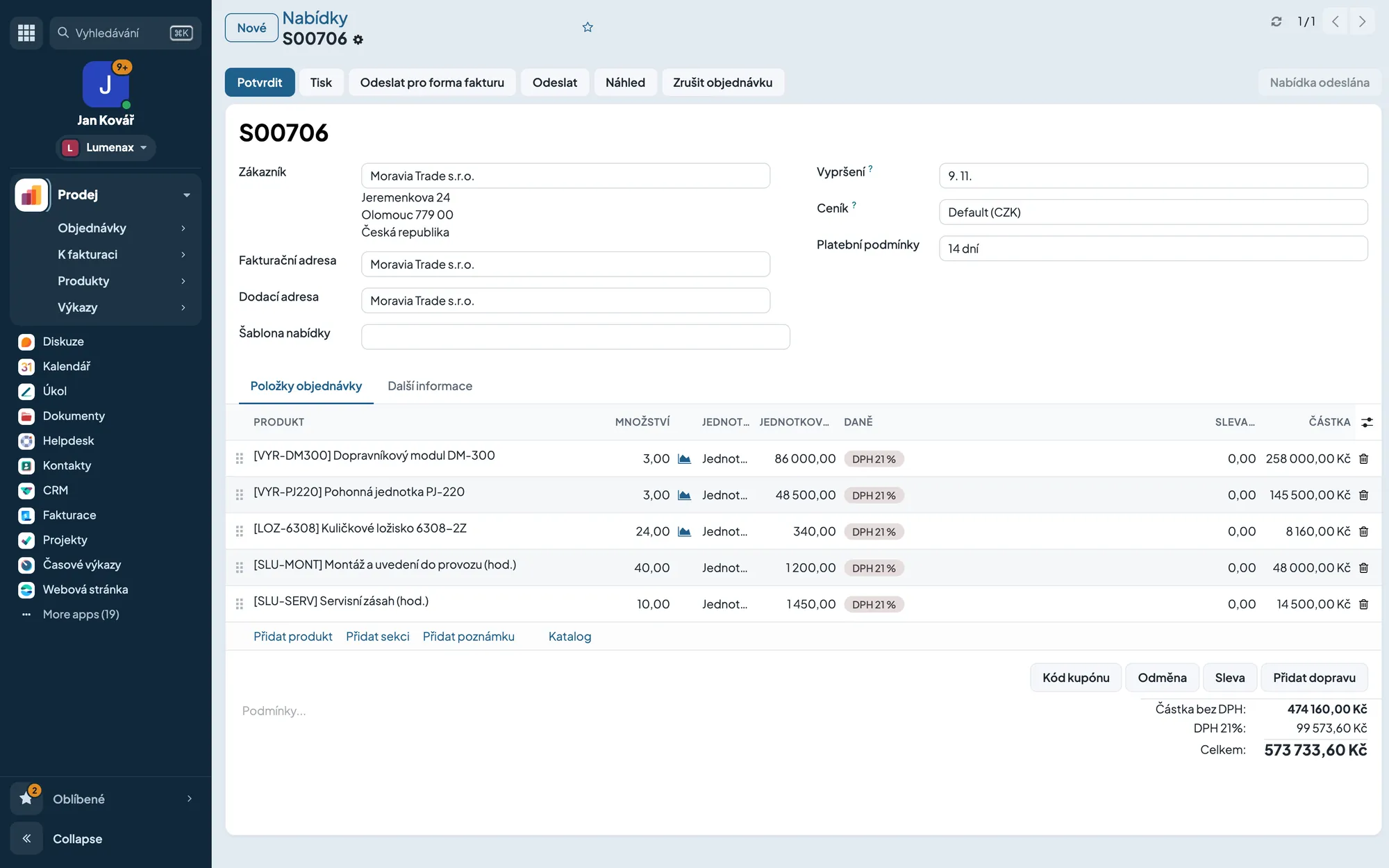 Quotes pull from stock and price lists